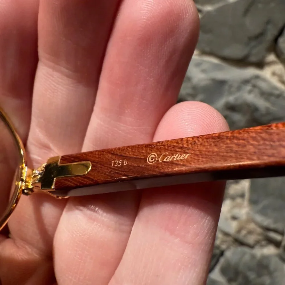 Must de Cartier Vintage Giverny Gold Plated Round Bubinga Wood Sunglasses - Picture 7 of 16